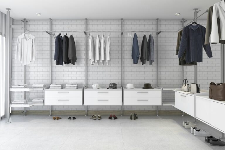 3d rendering minimal white brick walk in closet